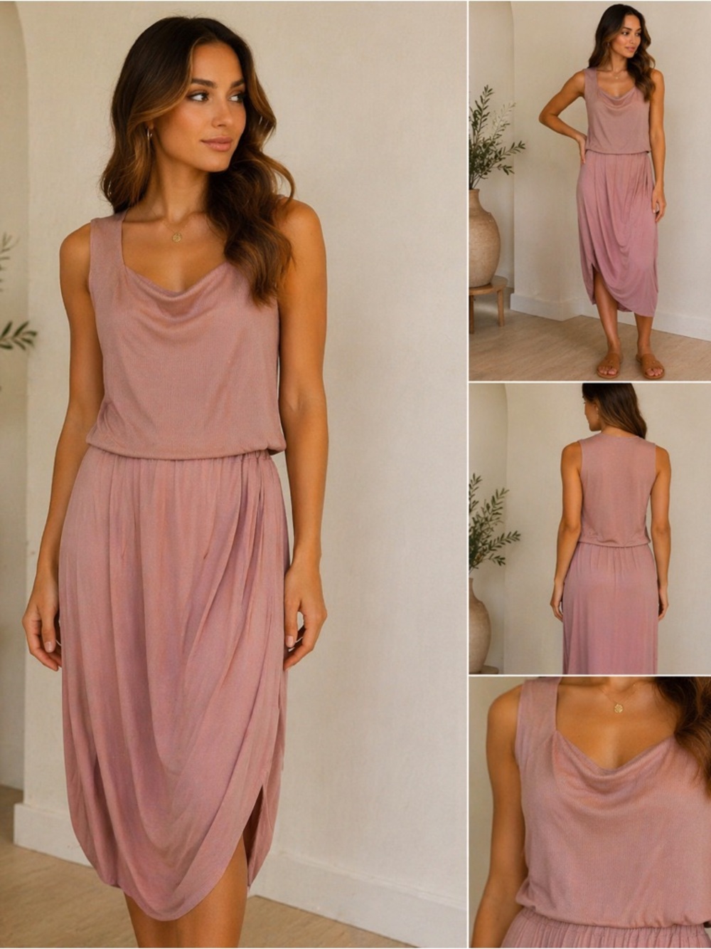 NWT Dusty Rose Draped Midi Dress | Soft Knit | Chic & Flattering